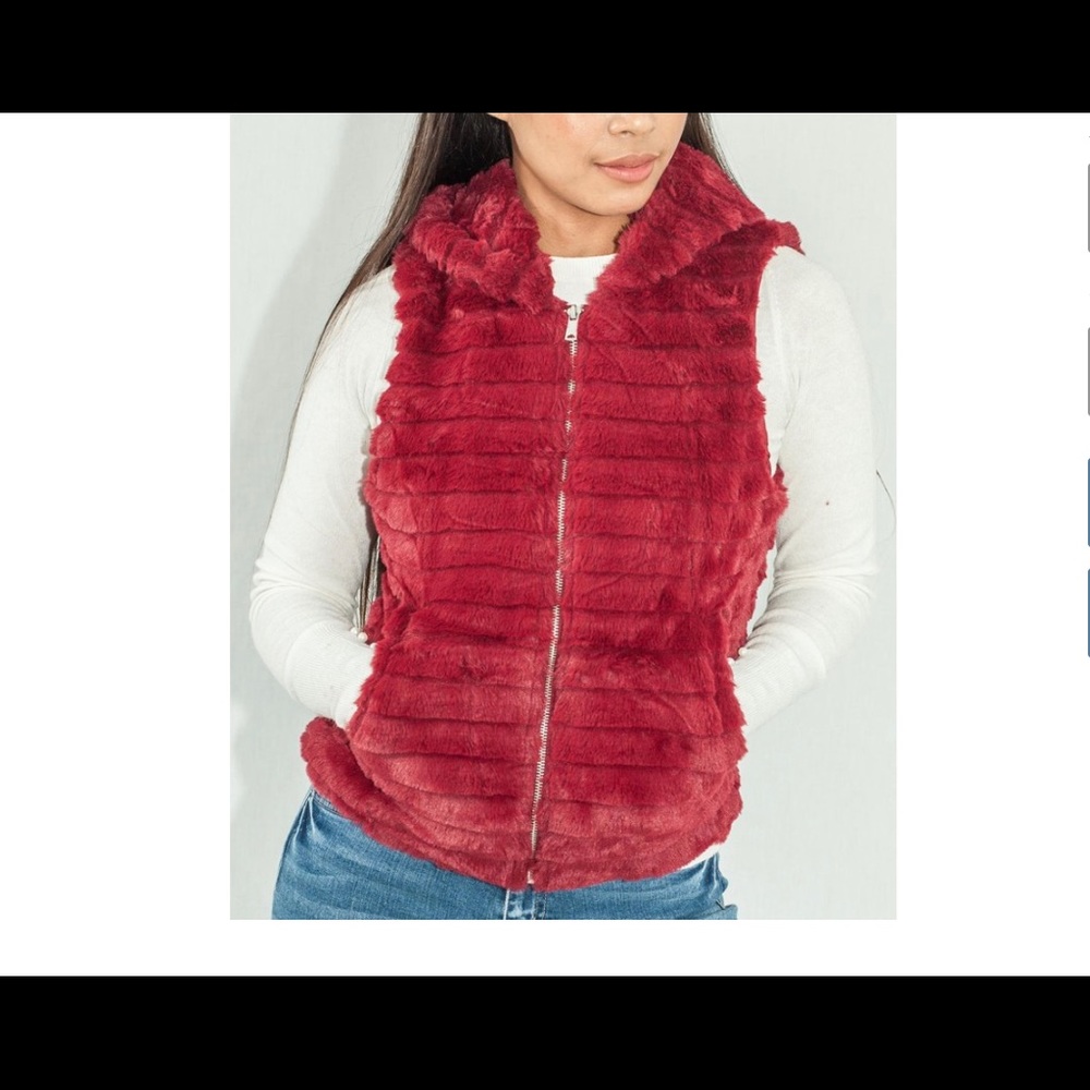Faux Fur Hooded Vest - Wine BRAND NEW!